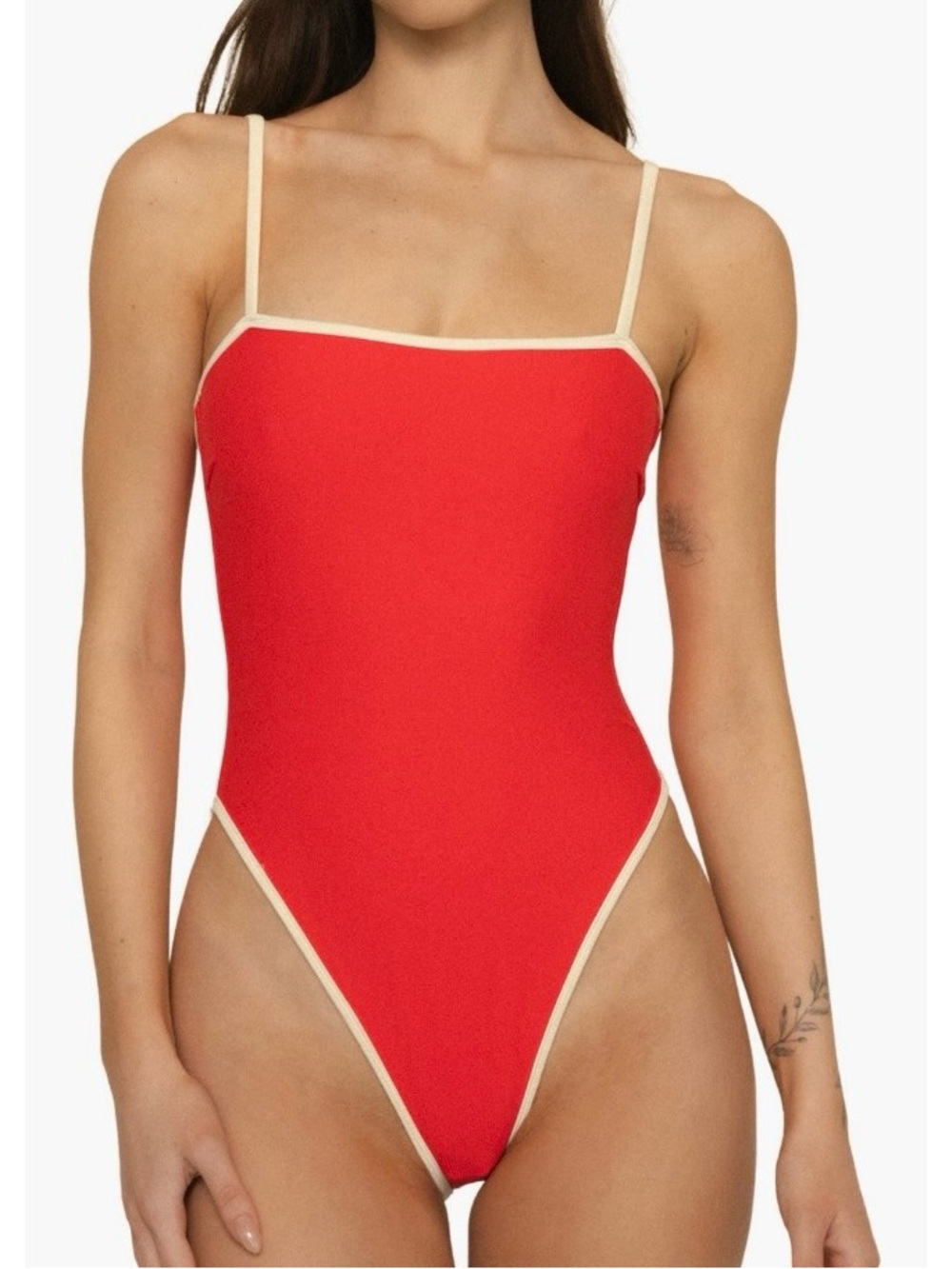 Montce Cherry Cream Jacelyn One Piece Swimsuit Women’s Size S Red-Orange Hi-Cut - Picture 1 of 6
